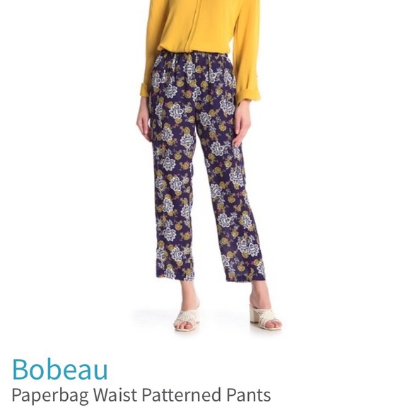 bobeau Pants - Pull-on Paperbag Waist Patterned Pants